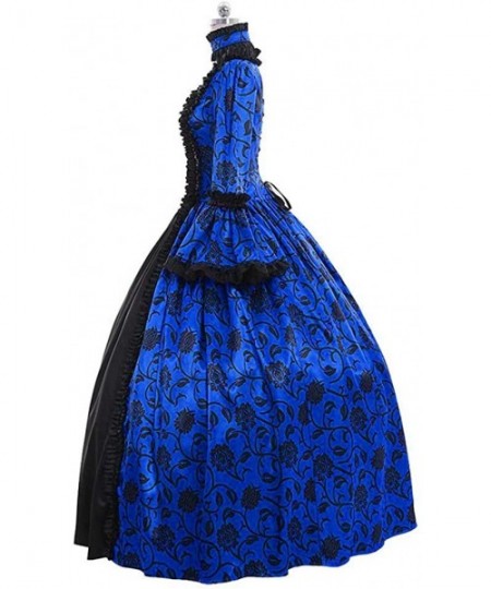 Slips Medieval Dress for Women Renaissance Vintage Retro Long Sleeve Cosplay Lace Floor Length Dresses - Blue - C118XSM4LLO