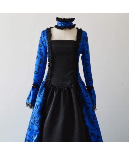 Slips Medieval Dress for Women Renaissance Vintage Retro Long Sleeve Cosplay Lace Floor Length Dresses - Blue - C118XSM4LLO