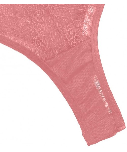 Baby Dolls & Chemises Women's Exotic Bodysuits Women's Deep V Plunging Teddy Lingerie Halter Lace Babydoll Bodysuit - Pink - ...