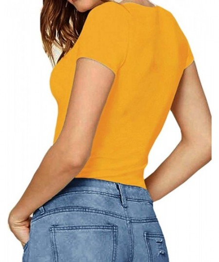 Shapewear Women's Round Neck Short Sleeve T Shirts Basic Bodysuits - Ginger - C018GOOGGNE