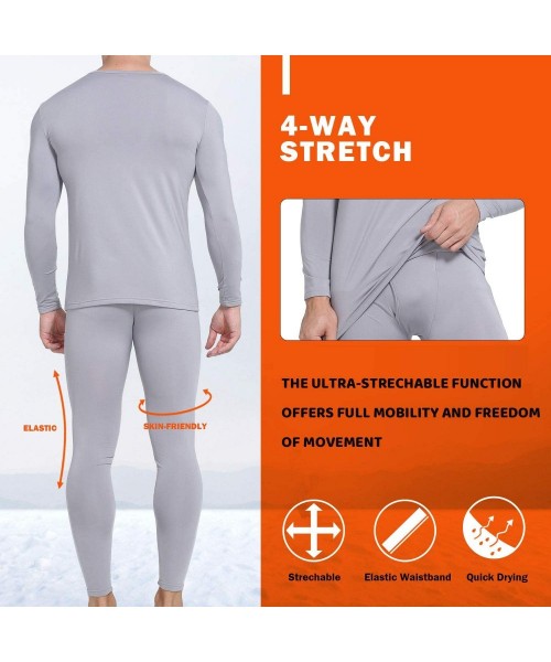 Thermal Underwear Thermal Underwear for Men- Soft Long Johns Set with Fleece Lined- Warm Base Layer Top & Bottom - Grey - C61...
