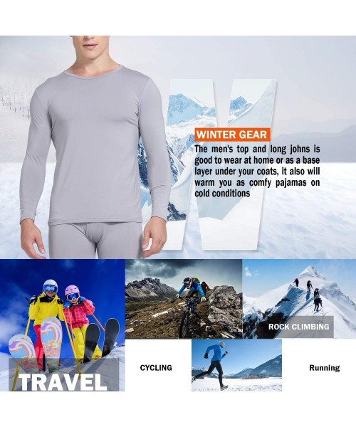 Thermal Underwear Thermal Underwear for Men- Soft Long Johns Set with Fleece Lined- Warm Base Layer Top & Bottom - Grey - C61...