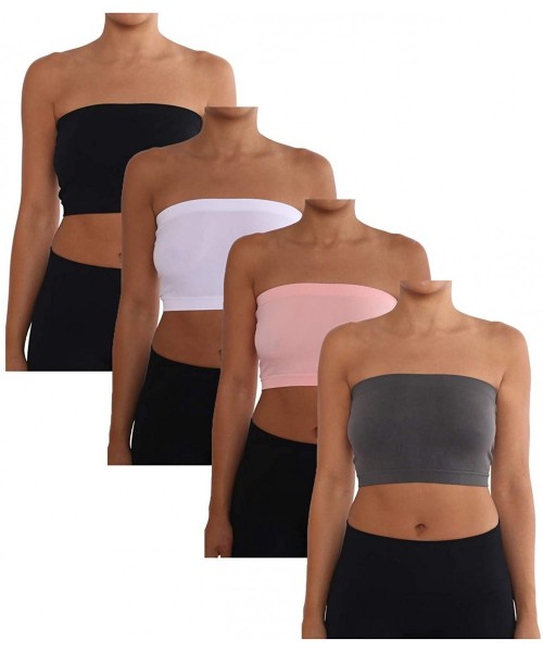 Bras Women's Combo Pack One Size Strapless Base Bra Layer Bandeau Seamless Tube Top Regular and Plus Sizes - Black-white-ltpi...