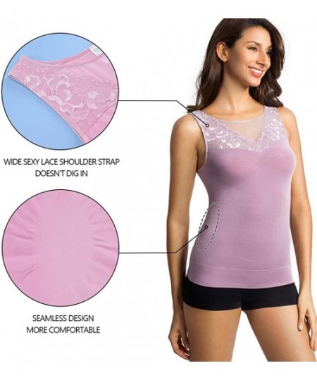 Shapewear Bamboo Tank Tops Light Tummy Control Shapewear Camisole Womens Slim Fit Sleveless Undershirt - Grayish Purple - CI1...