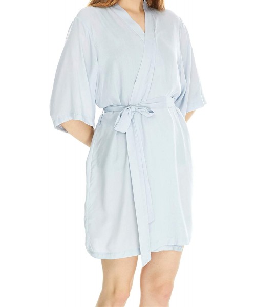 Robes Women's Pure Color Kimono Bathrobe-Short Soft Cotton Bridesmaid Robes - Light Sky Blue - CV194KGYQUL