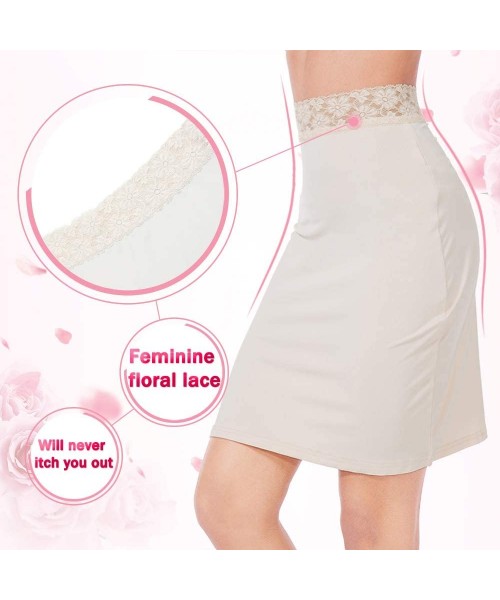 Slips Under Skirts for Women Half Slips with Floral Lace Waistband Mini Underskirt - Nude - CA190L2IT6T