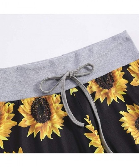 Bottoms Women's Comfy Casual Pajama Pants Floral Print Drawstring Palazzo Lounge Pants Wide Leg Pant - Yellow-1 - CN1940CHZML