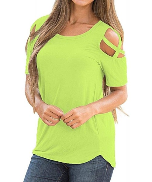 Thermal Underwear Womens T-Shirt Tops Short Sleeve Sale Sexy Crisscross Strappy Cold Shoulder Tees Blouses Many Choices - Gre...