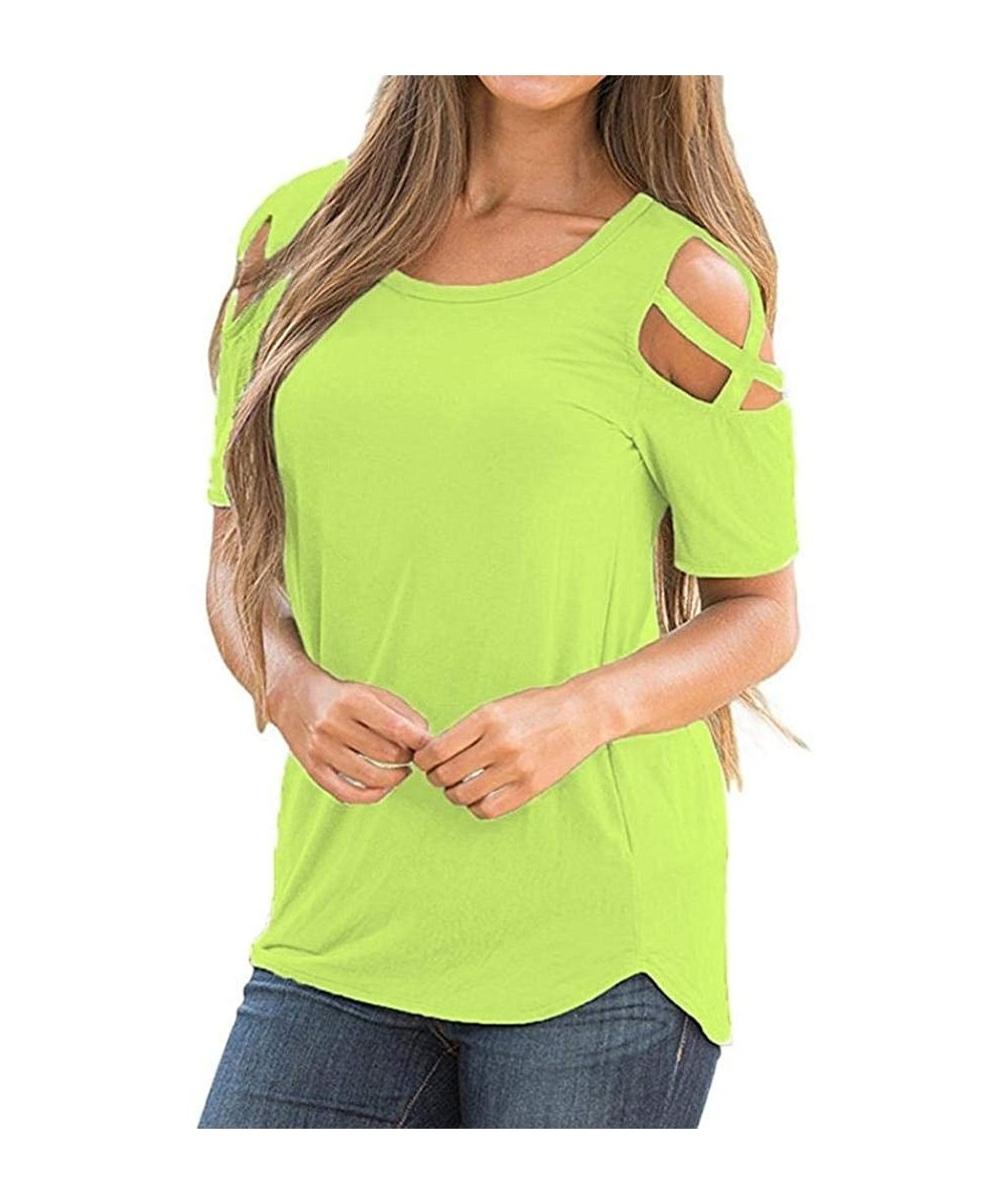 Thermal Underwear Womens T-Shirt Tops Short Sleeve Sale Sexy Crisscross Strappy Cold Shoulder Tees Blouses Many Choices - Gre...