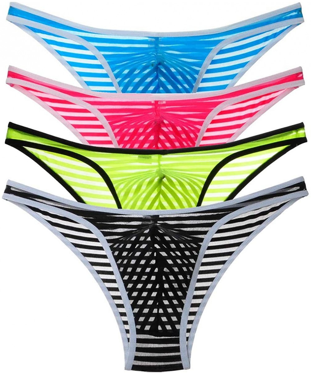 Briefs Men's Bordered Skimpy Briefs Underwear Sexy Stripe Mesh Sheer Bikini Briefs - 4-pack Mix(hgmt) - C7193WSA8TD