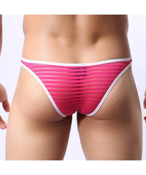 Briefs Men's Bordered Skimpy Briefs Underwear Sexy Stripe Mesh Sheer Bikini Briefs - 4-pack Mix(hgmt) - C7193WSA8TD