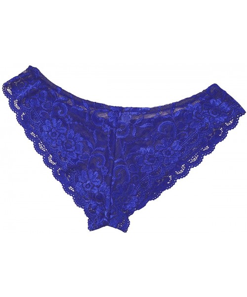 G-Strings & Thongs Men's Lace Briefs Sissy Pouch Underwear Bikini G-String Thongs Moon Crossdress Panties Lingerie - Blue - C...