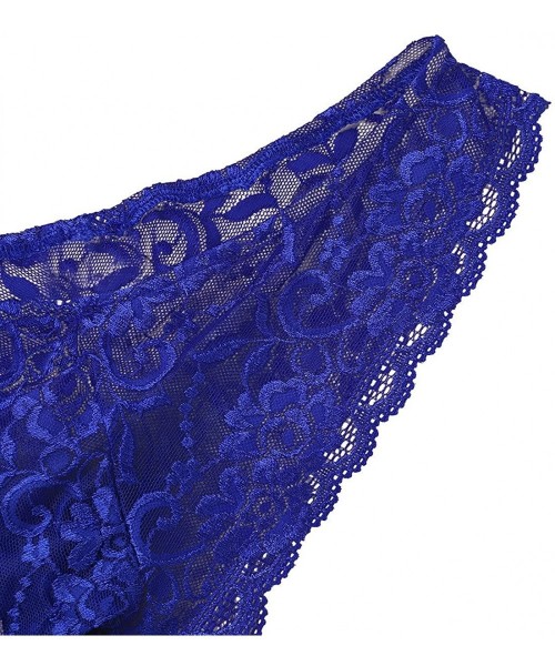 G-Strings & Thongs Men's Lace Briefs Sissy Pouch Underwear Bikini G-String Thongs Moon Crossdress Panties Lingerie - Blue - C...