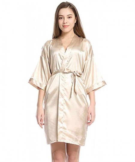 Robes Pure Color Satin Kimono Robes for Women Short Bridesmaid Nightgown Short Robe - Golden - CM197XACQQ6