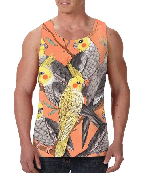 Undershirts Men's Fashion Sleeveless Shirt- Summer Tank Tops- Athletic Undershirt - Yellow Parrots on the Tree Orange - C319D...