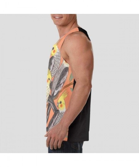 Undershirts Men's Fashion Sleeveless Shirt- Summer Tank Tops- Athletic Undershirt - Yellow Parrots on the Tree Orange - C319D...