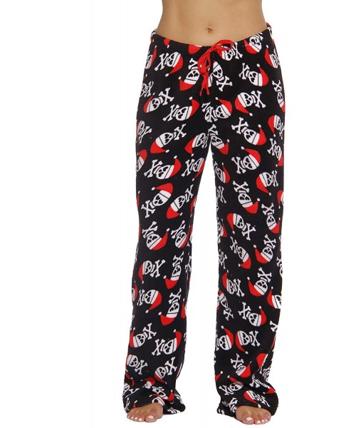 Bottoms Women's Plush Pajama Pants - Petite to Plus Size Pajamas - Black - Santa Skull - C717Z2DYCYU