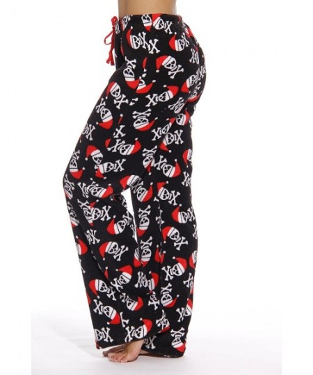 Bottoms Women's Plush Pajama Pants - Petite to Plus Size Pajamas - Black - Santa Skull - C717Z2DYCYU