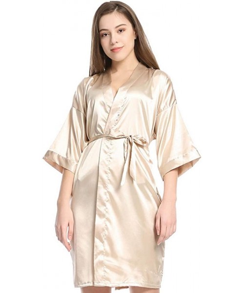Robes Pure Color Satin Kimono Robes for Women Short Bridesmaid Nightgown Short Robe - Golden - CM197XACQQ6