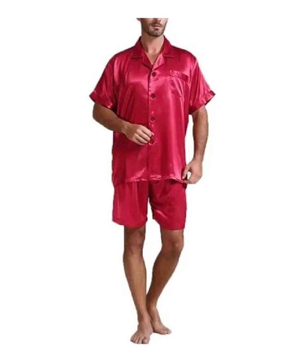 Sleep Sets Men Comfy 2 Piece Set Lounger Big & Tall Summer Relaxed Loungewear - Red - CF199CQG7HQ