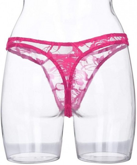 G-Strings & Thongs Men's Jacquard Lace See-Through Sissy Pouch Underwear - Hot Pink - C818ROCHMTX