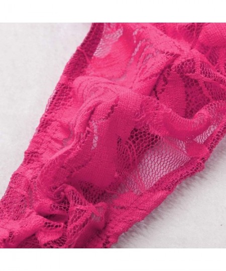 G-Strings & Thongs Men's Jacquard Lace See-Through Sissy Pouch Underwear - Hot Pink - C818ROCHMTX