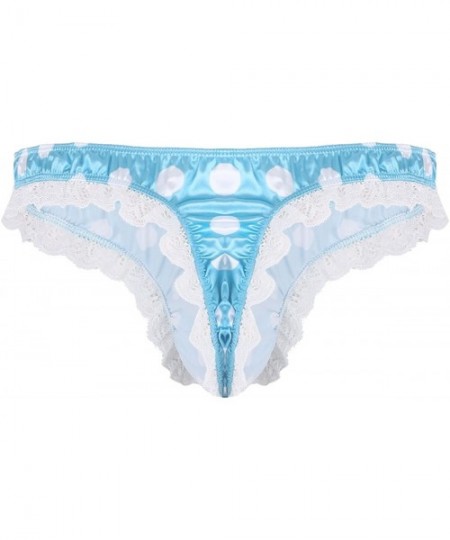 Briefs Men's Stain Ruffle Frilly Low Rise Thong Underwear Sissy Pouch Crossdres Panties - Ruffles Polka Dot Sky Blue - CF18GZ...