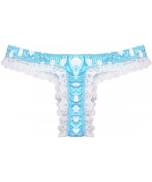 Briefs Men's Stain Ruffle Frilly Low Rise Thong Underwear Sissy Pouch Crossdres Panties - Ruffles Polka Dot Sky Blue - CF18GZ...