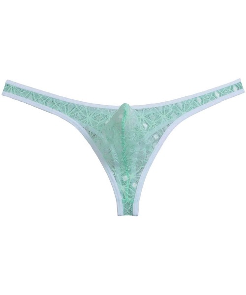 G-Strings & Thongs Thongs Male Bikini G Strings Jacquard Fashion Underwear Hollow Sexy Tanga Lace Underpants - Turquoise - CV...