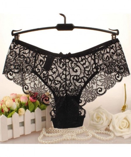 Sets Fashion Delicate Women Translucent Panties Underwear Sheer Lace Briefs Tank Lace Sexy Underpant Lingerie - Black - C5194...