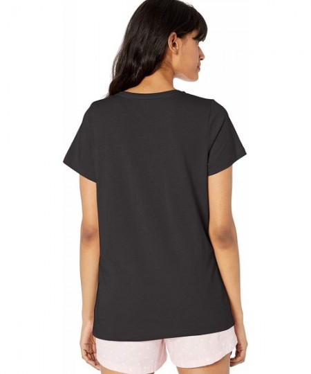 Tops Women's Short Sleeve V-Neck Sleep - Black - C411EX9JA6F