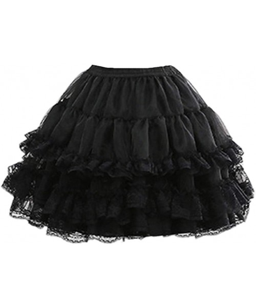 Slips Women Floral Lace Short Petticoat - Sweet Cosplay Underskirt Hoopless Crinoline-Underskirt-Pettiskirts - Black - CS193E...