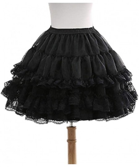 Slips Women Floral Lace Short Petticoat - Sweet Cosplay Underskirt Hoopless Crinoline-Underskirt-Pettiskirts - Black - CS193E...