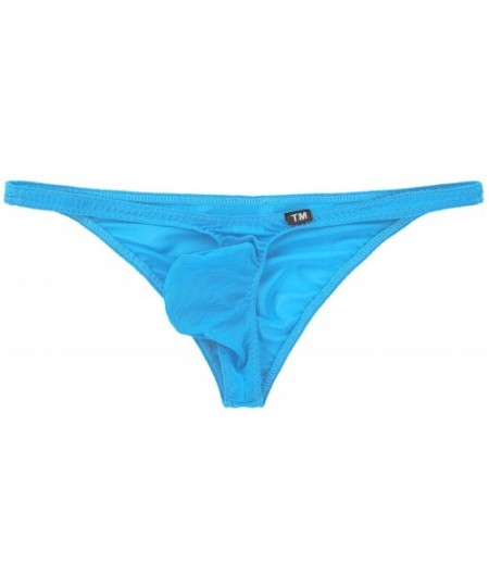 G-Strings & Thongs Mens Sexy G-String Pouch Thong Mesh Sheer Low Rise Bulge Underwear Briefs T-Back - Blue - CL18ZDKZEQ3