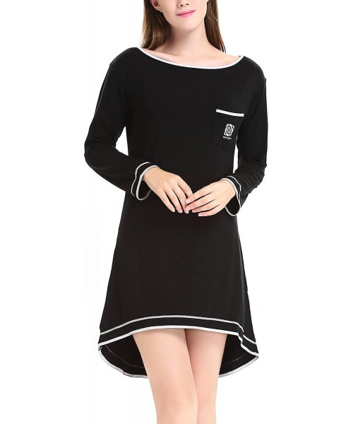 Sets Womens Sleepwear Nightgown- Soft- Comfort- Lightweight Long Sleeve Nightshirt - Black - C418654H8AA