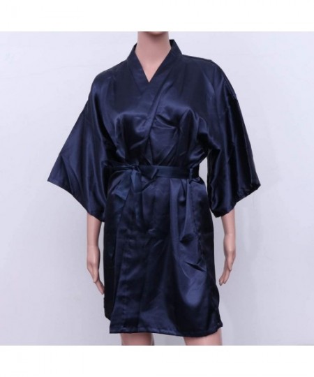 Robes Womens Short Bridal Kimono Robe Wedding Dress Nightgown Bridesmaid Sleepwear - Navy - CT190X66WEQ