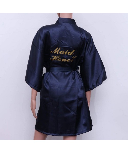 Robes Womens Short Bridal Kimono Robe Wedding Dress Nightgown Bridesmaid Sleepwear - Navy - CT190X66WEQ