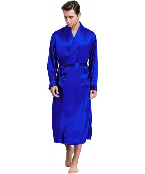 Robes Mens Silk Satin Bathrobe Robe Nightgown_Big and Tall S~3XL Plus - Royal Blue - CW12F1CVISB