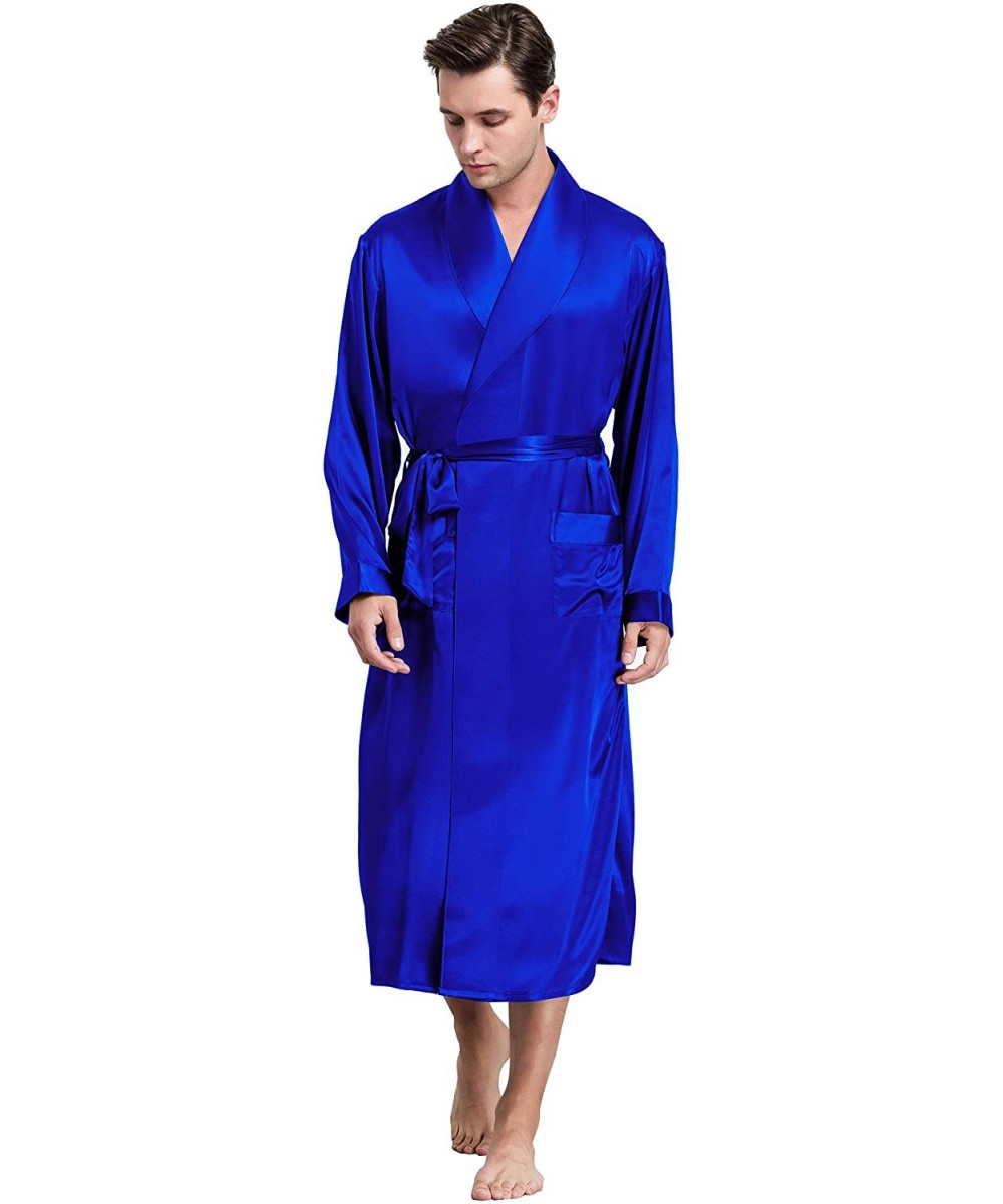 Robes Mens Silk Satin Bathrobe Robe Nightgown_Big and Tall S~3XL Plus - Royal Blue - CW12F1CVISB