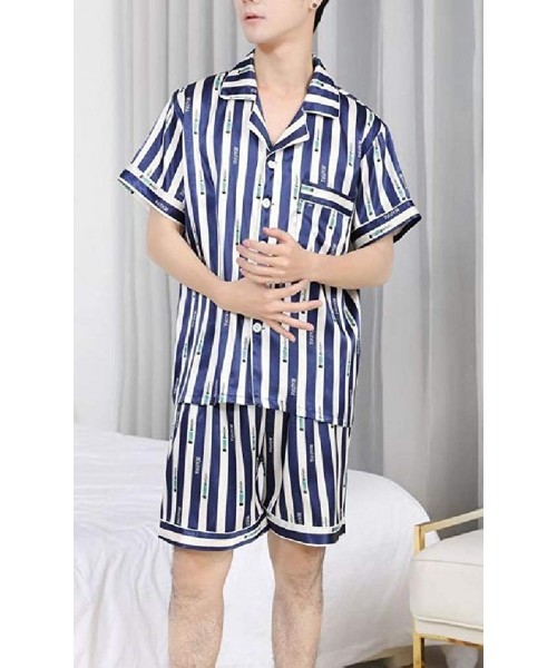 Sleep Sets Men Short Sleeve Lounger Half Pants Summer Cozy Loungewear Set - As1 - C1199E95EMO