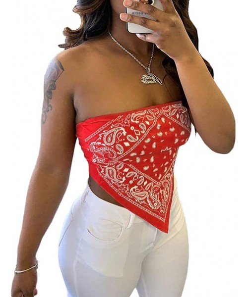 Camisoles & Tanks Women Summer Strapless Tank Top Pleated Tube Shirt Blouse - Red1 - C7190AWR6QI