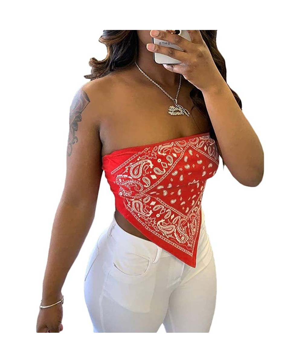 Camisoles & Tanks Women Summer Strapless Tank Top Pleated Tube Shirt Blouse - Red1 - C7190AWR6QI