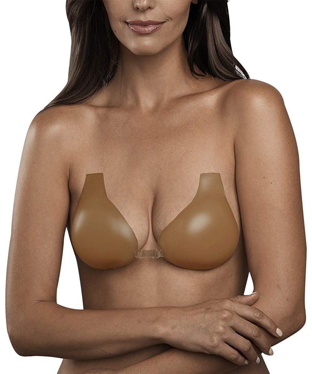 Bras Silicone Adhesive Bra Invisible Nipplecover Pasties Breast Lift Strapless Pushup Sticky Women's Bra - Bronze - CR18ZZQOINW
