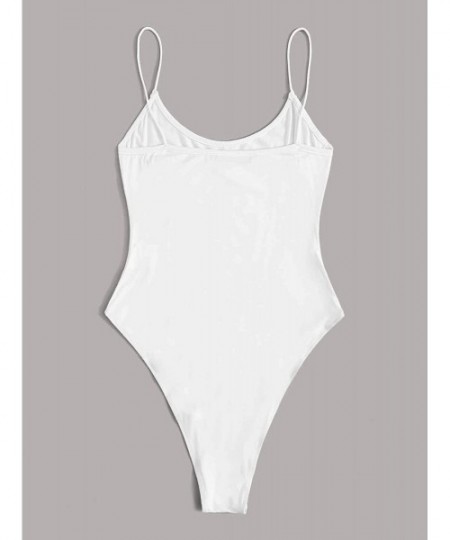 Shapewear Women's Letter Print Spaghetti Strap Bodycon Leotard Cami Bodysuit Top - White - C119ES78YIN