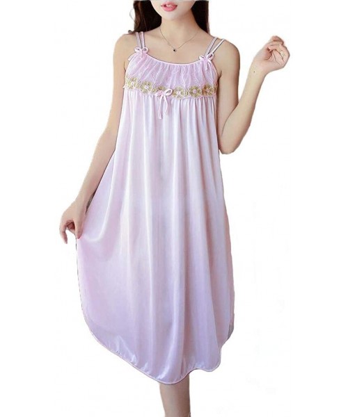 Nightgowns & Sleepshirts Womens House Dress Solid Nightie Silk Sleeveless Sleepwear Nightgown - Light Pink - C718U7TQ7TT