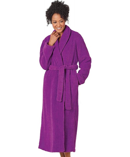 Robes Fleece Long Wrap Robe with Pockets Soft Plush Bathrobe for Women - Grape - CJ18YQ74M2I