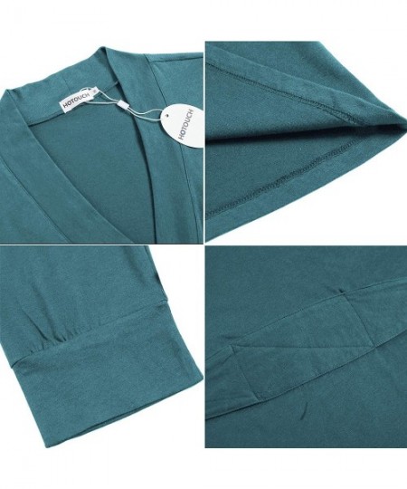 Robes Women Kimono Robes Cotton Lightweight Robe Short Knit Bathrobe Soft Sleepwear Ladies Loungewear - Blue Green - CJ1983DEWLG