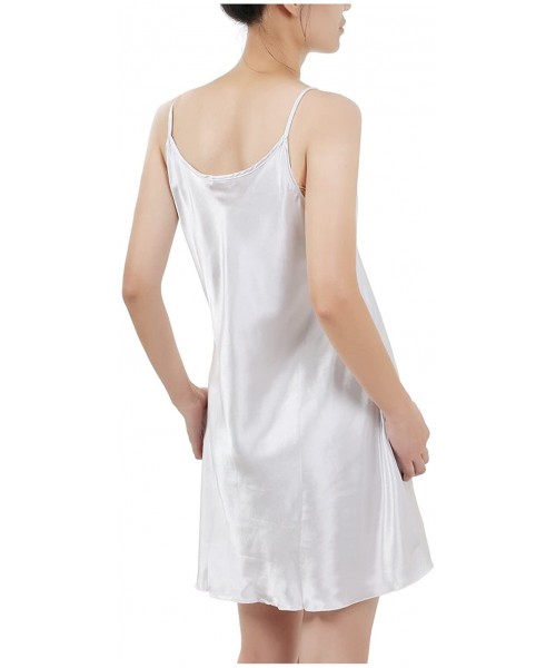 Nightgowns & Sleepshirts Big Full Slip Sleepwear Lotus Leaf Hem Basic Dress Camisole - White - CG1843W2UX5