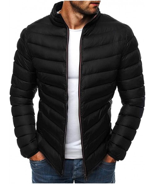 Trunks Mens Winter Quilted Insulated Zipper Thickened Warm Down Jacket Puffer with Thermal Light Coat - Black - CB193M4ER3W