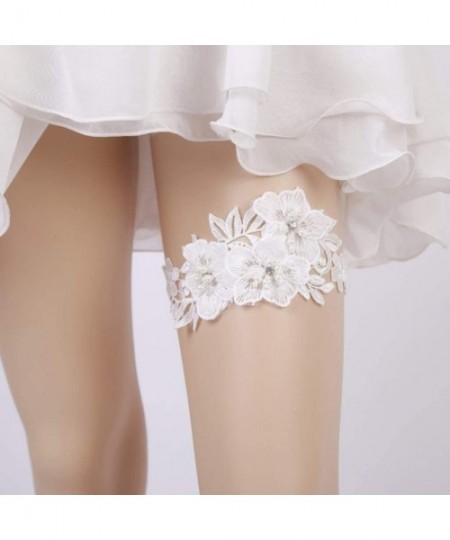 Garters & Garter Belts Floral Wedding Garter Rhinestone Pearls Embroider Bridal Leg Band Leg Garter - C819C55DGR5